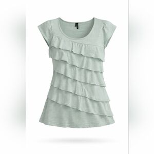 Womens Large Maurices ruffle layered short sleeve shirt green blouse